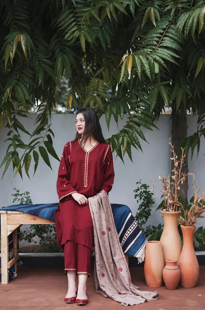 SF-350 Kashmiri Embroidered Maroon Suit